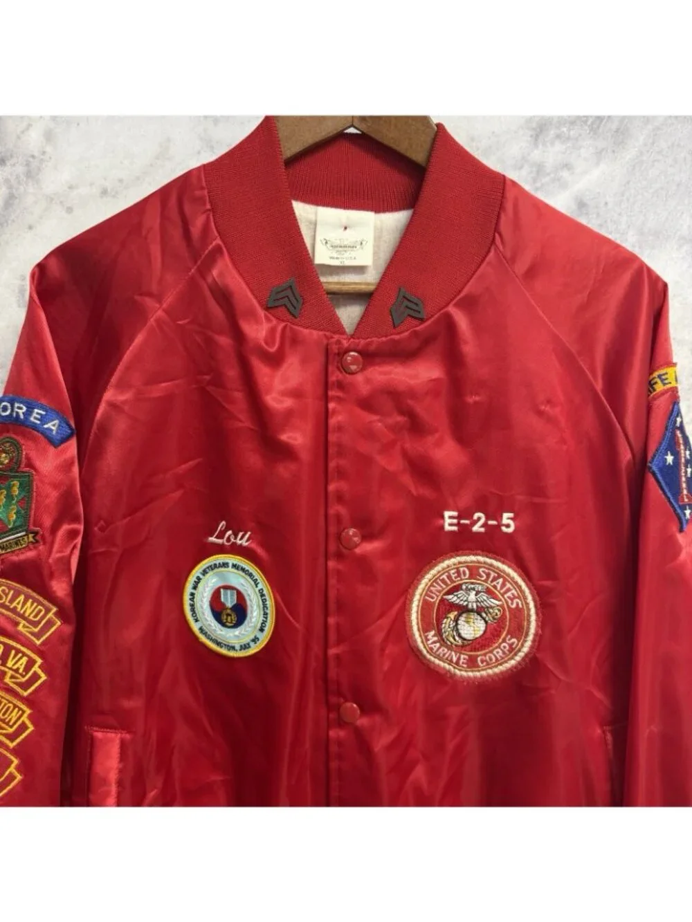 VTG 90s 1st MARDIV Member Bomber Jacket Mens XL Fifth Marines Korean War Patches